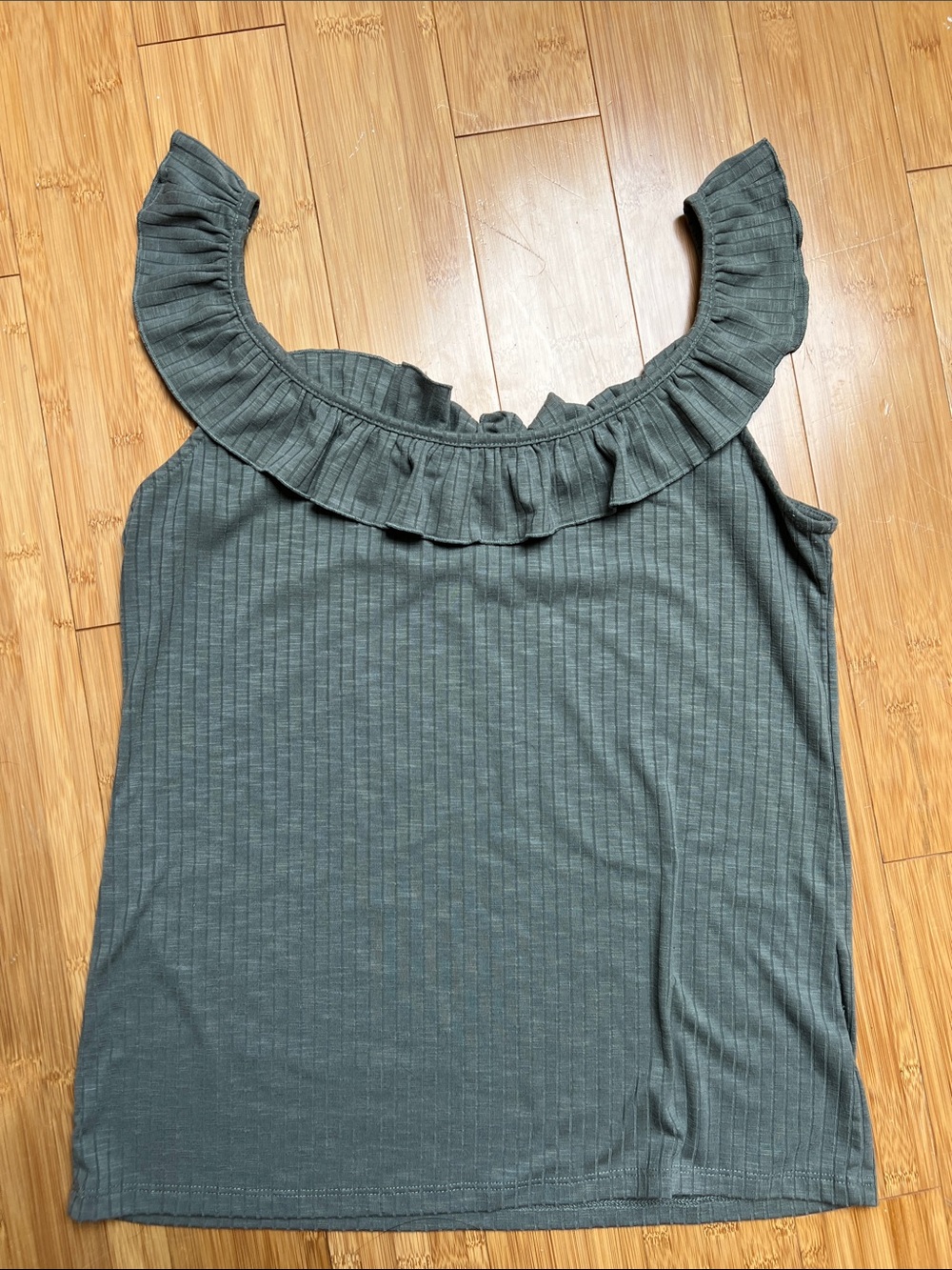 LOFT Outlet Olive Ribbed Ruffle Scoop Tank - Picture 2 of 2